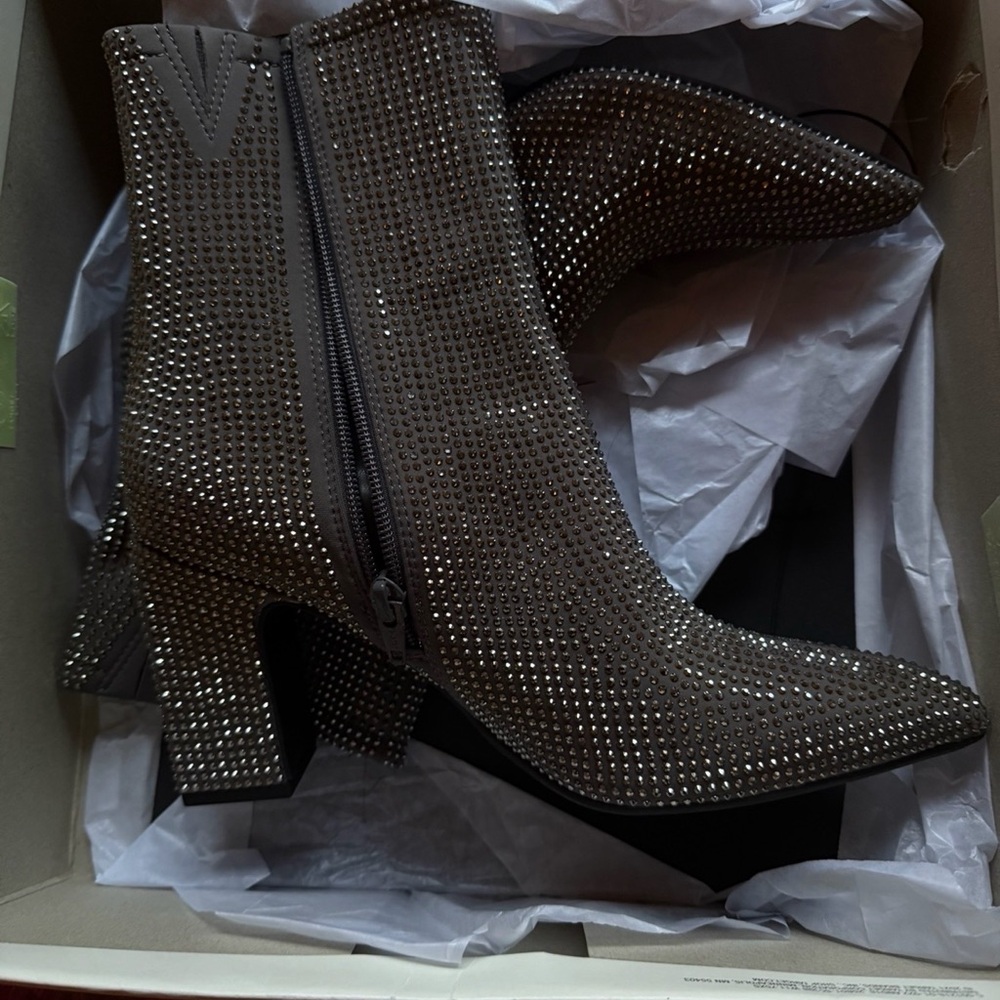 Studded Ankle Boots - Gray Crystal Embellished Women's Boots